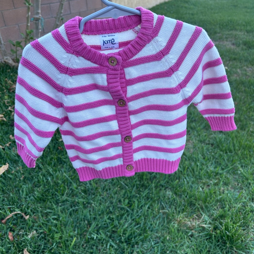 Kite Pink & White Striped Kids Cardigan Sweater
